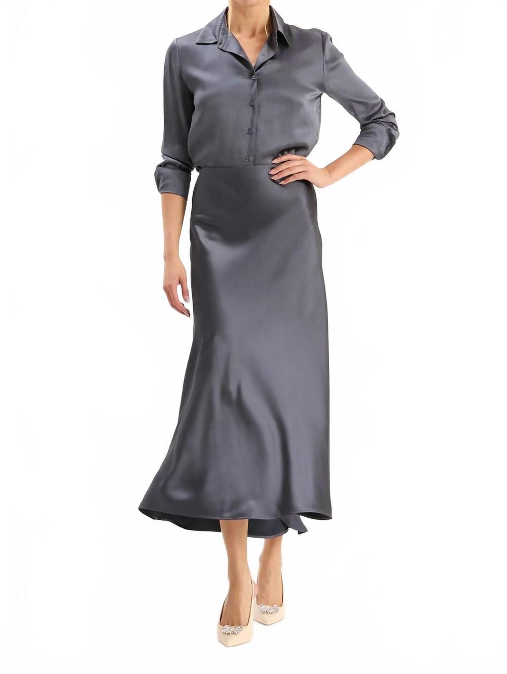NEW TYLER BOE edie charmeuse skirt in gunmetal